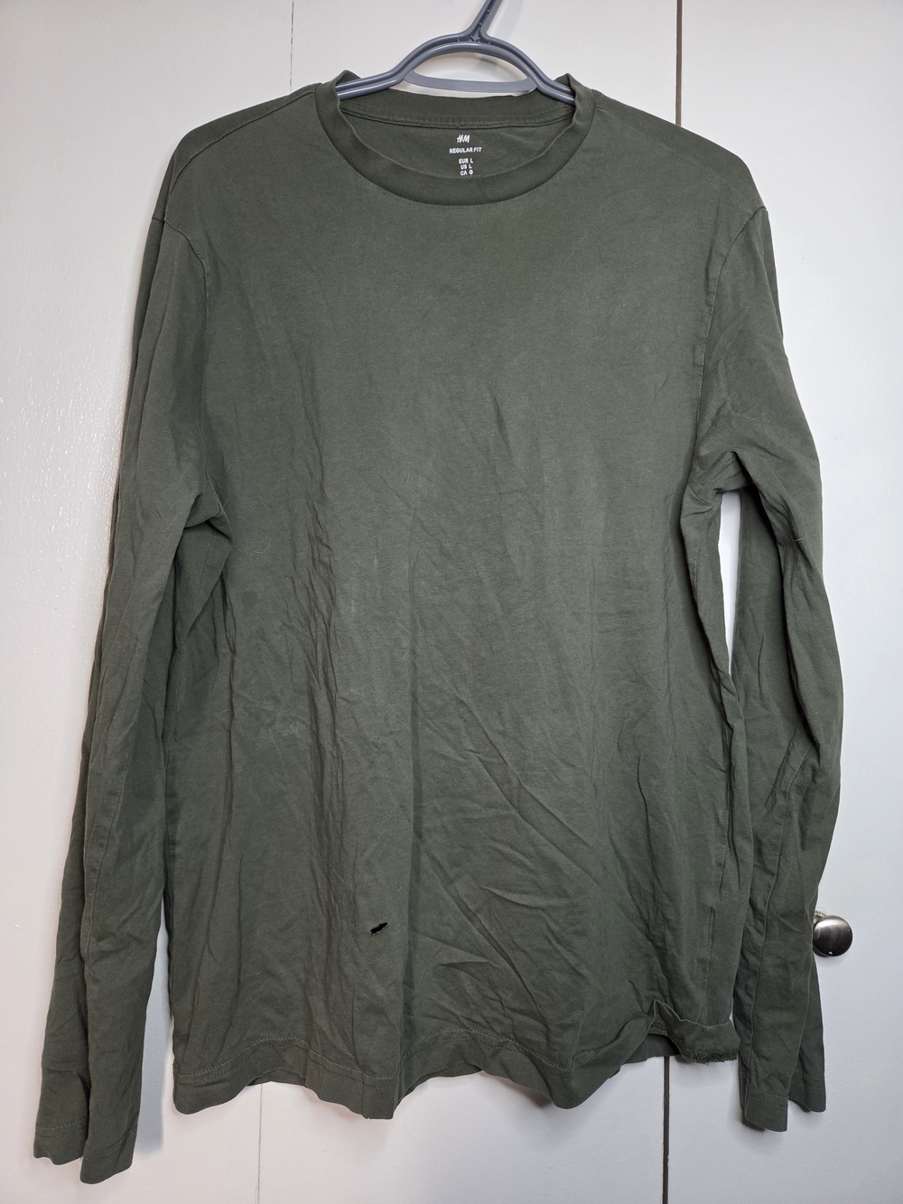 H&M Men’s L Regular Fit Long-Sleeve Crew Neck Shirt in Olive Green